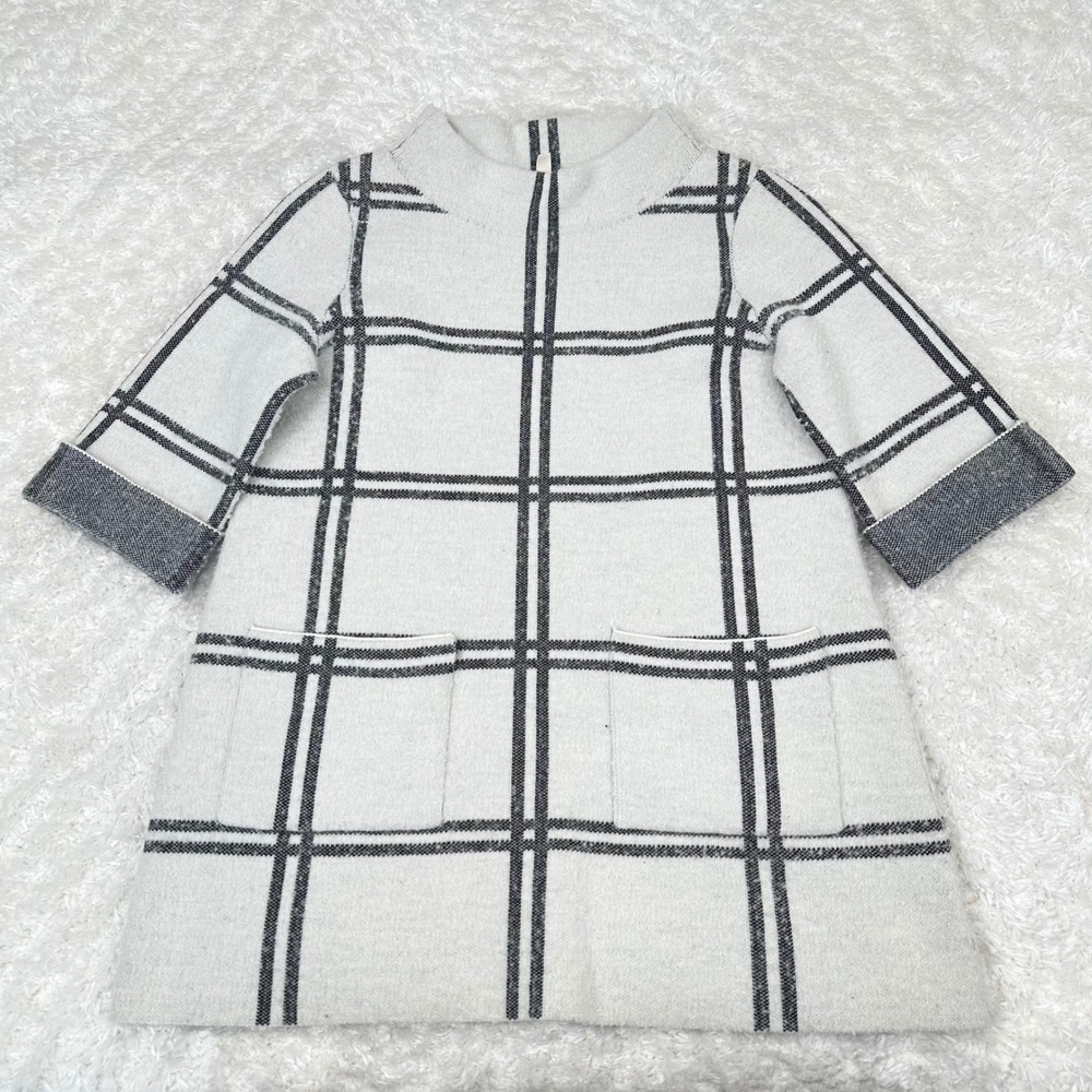 Moth Anthropologie M Medium Cream gray Windowpane Sweater Tunic Mock Neck Wool